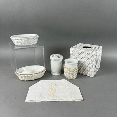 BB355 White Wicker Bathroom Set