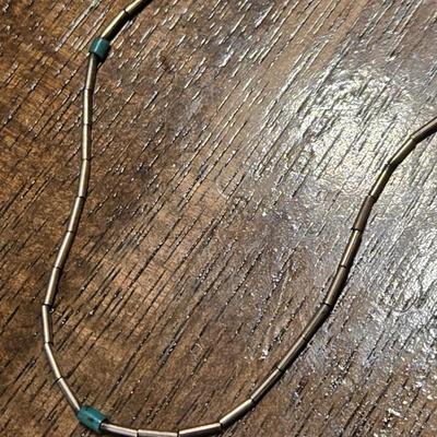 16.5" Native American Liquid Silver & Turquoise Necklace