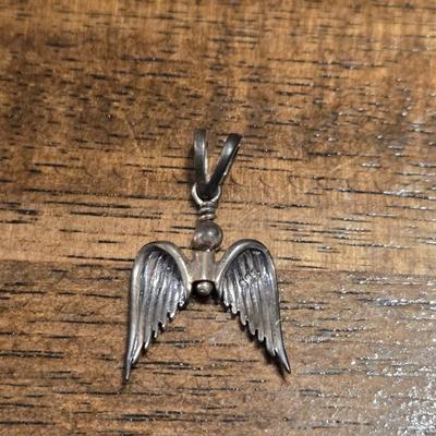 New Sterling Silver Swivel Angel Wings Pendant