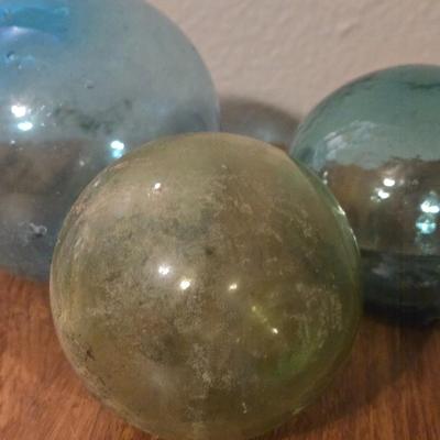 Antique Japanese Blue and Green Glass Fishing Floats