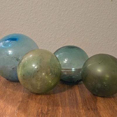 Antique Japanese Blue and Green Glass Fishing Floats