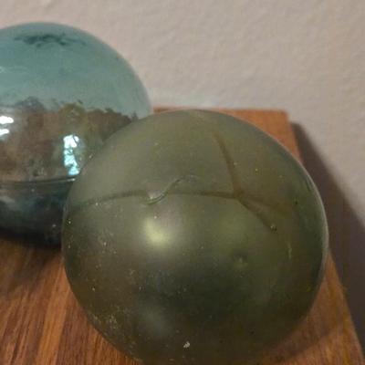 Antique Japanese Blue and Green Glass Fishing Floats