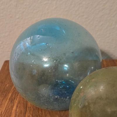 Antique Japanese Blue and Green Glass Fishing Floats