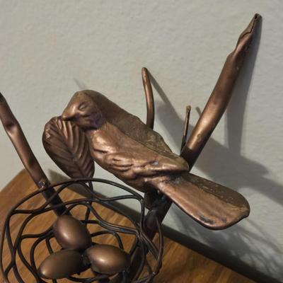 Heavy Copper Bird & Nest Deco