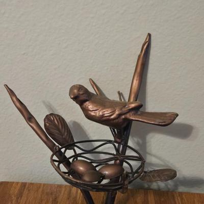 Heavy Copper Bird & Nest Deco