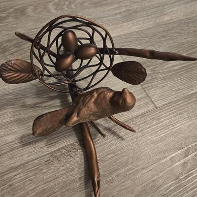 Heavy Copper Bird & Nest Deco