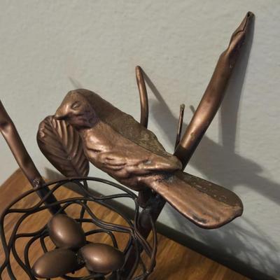 Heavy Copper Bird & Nest Deco