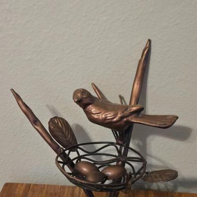 Heavy Copper Bird & Nest Deco