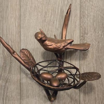 Heavy Copper Bird & Nest Deco