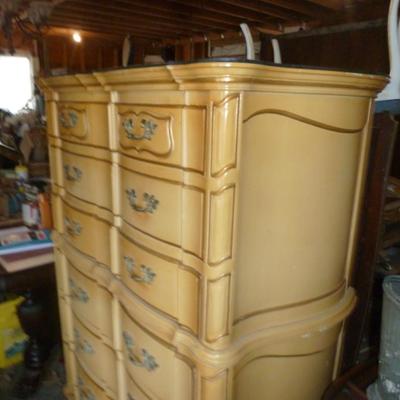 French Provincial Tallboy Dresser with Glass Top- Approx 57" Tall