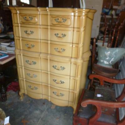 French Provincial Tallboy Dresser with Glass Top- Approx 57" Tall