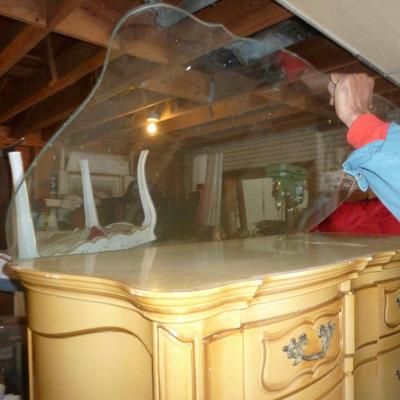 French Provincial Tallboy Dresser with Glass Top- Approx 57" Tall