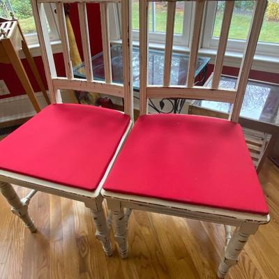 Pair of Rustic Red and White Chairs
