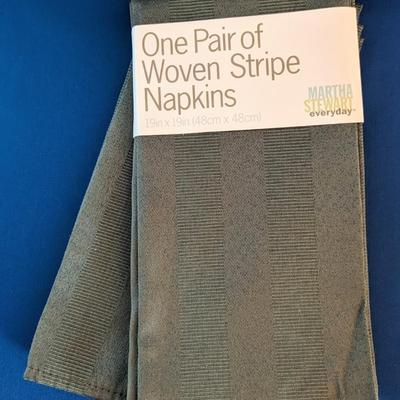 4 New Martha Steward woven stripe Napkins -Basil 19