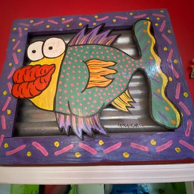 Folk Art Funky Fish Display, Signed S.A. Blackwell