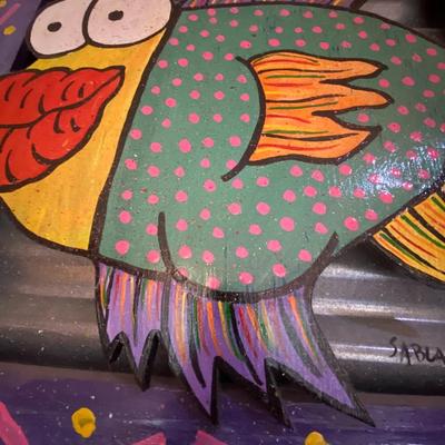 Folk Art Funky Fish Display, Signed S.A. Blackwell
