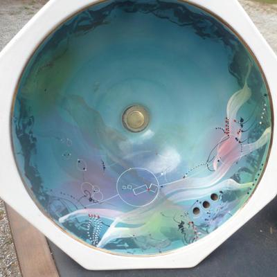 Pair of Hand Painted Sinks by NC Artist Gordon Batten- Signed and Dated 1994