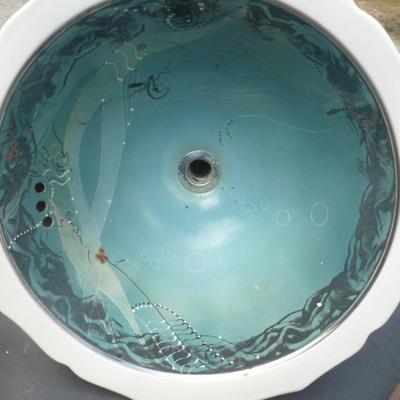 Pair of Hand Painted Sinks by NC Artist Gordon Batten- Signed and Dated 1994
