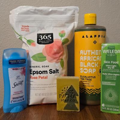 All New Epsome Salt, Soap, Deodorant, and Spray on Moisturizer