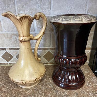 Pitcher and brown vase