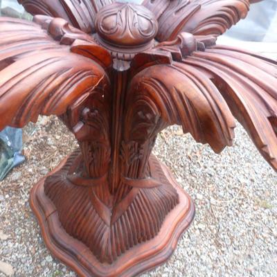 Carved Pedestal Table with Beveled Glass Top