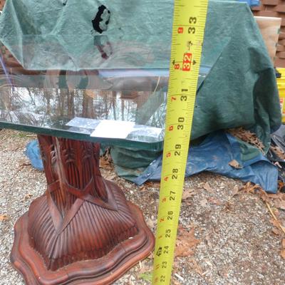 Carved Pedestal Table with Beveled Glass Top