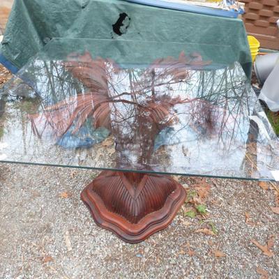 Carved Pedestal Table with Beveled Glass Top