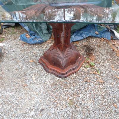 Carved Pedestal Table with Beveled Glass Top