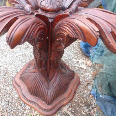 Carved Pedestal Table with Beveled Glass Top