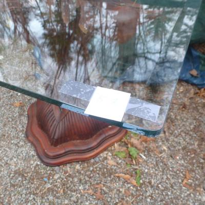 Carved Pedestal Table with Beveled Glass Top