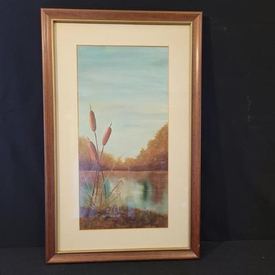 Signed and Framed Cattail Painting (D-CE)
