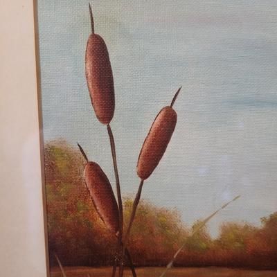 Signed and Framed Cattail Painting (D-CE)