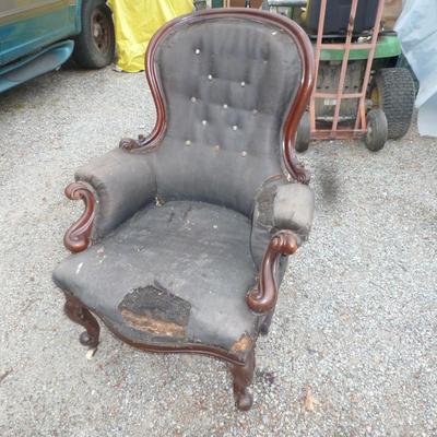 Antique Wood Frame, Upholstered Chair