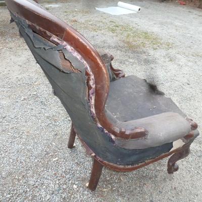 Antique Wood Frame, Upholstered Chair