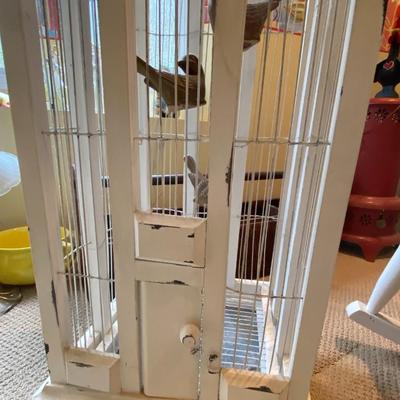Large Bird Cage with Faux Birds