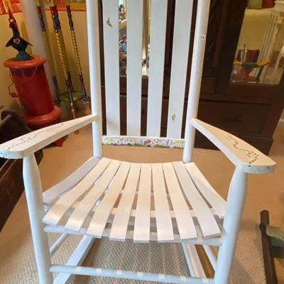 Folk Art White Rocking Chair