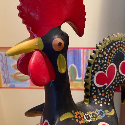 Vintage Hand-painted Earthenware Rooster, Portuguese