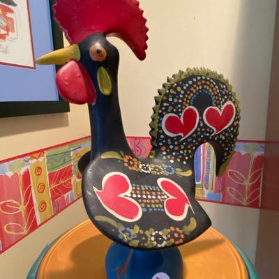 Vintage Hand-painted Earthenware Rooster, Portuguese