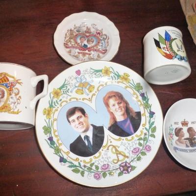 British Royal Family Commemorative Cups and Plates- Five Pieces