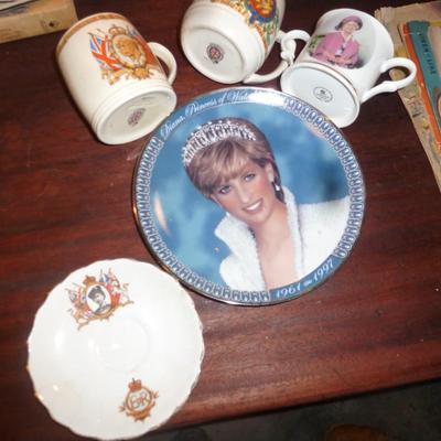 British Royal Family Commemorative Cups and Plates- Five Pieces