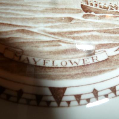 Collection of Three Plates- One Blue Willow and Two American Sailing Ships