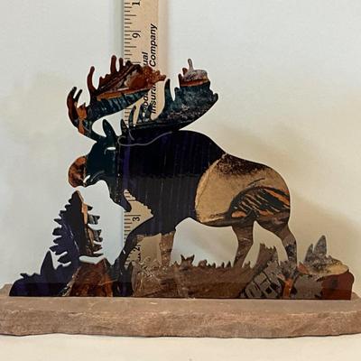 Larart Metal Art Sculpture Moose on Sandstone Base, reversible