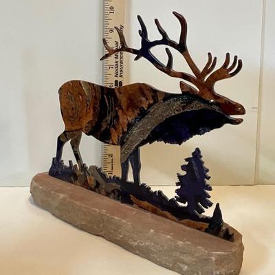 Larart Metal Art Sculpture Mountain Elk on Sandstone Base, reversible