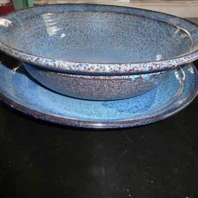 Pottery Bowl with Under Plate- Signed Lunt