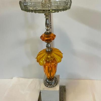 Vintage amber glass 4 tier standing glass ashtray w/mid-century base