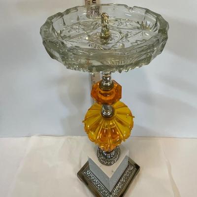 Vintage amber glass 4 tier standing glass ashtray w/mid-century base