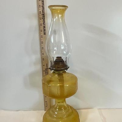 Vintage Amber Gold glass & Eagle brass pedestal oil lamp