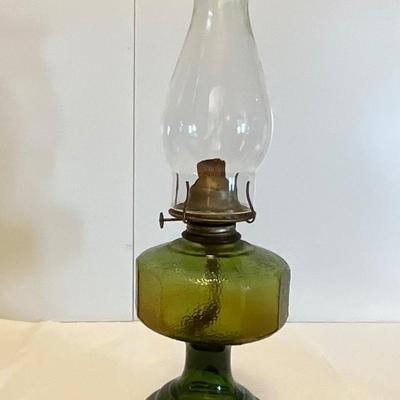 Vintage Green glass & Eagle brass pedestal oil lamp