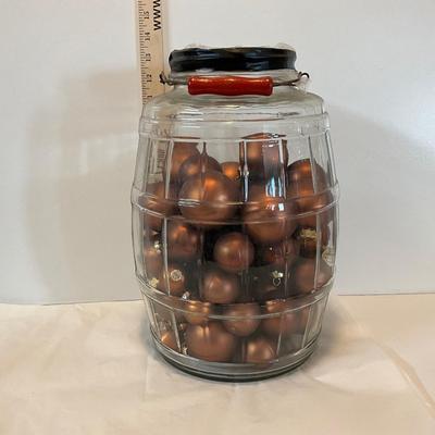 Large vintage glass jar with Christmas balls
