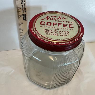Vintage 1940's Nash's toasted Coffee jar w/lid